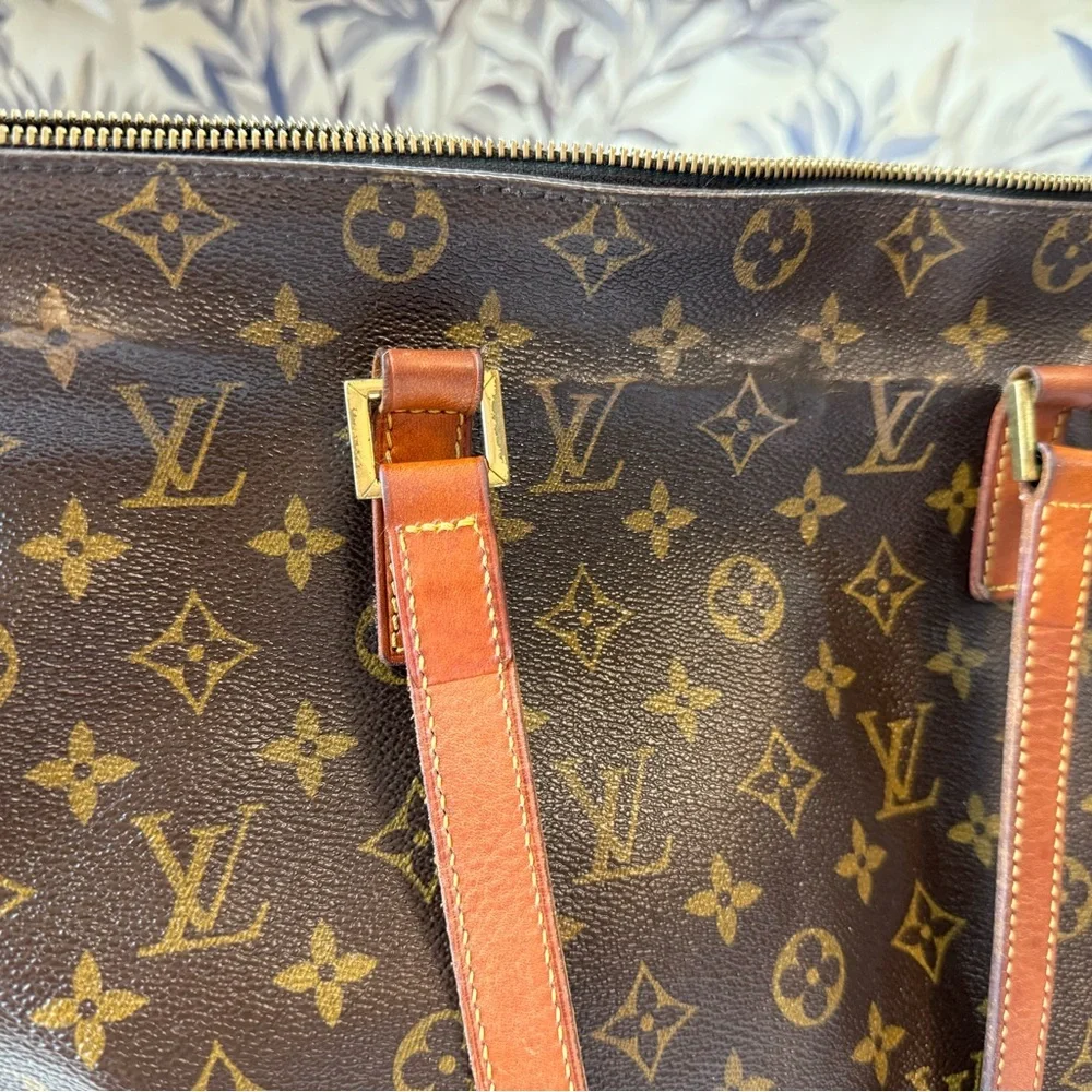 Louis Vuitton Brown Monogram Canvas Tote with Tan Leather Straps